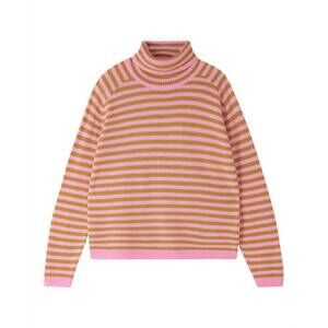 NEW JUMPER1234 women's narrow stripe roll collar sweater in pink and mustard str